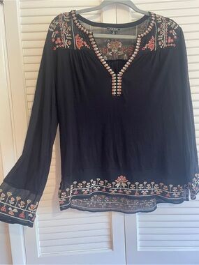 Lucky Embroidered Black Boho Peasant Top